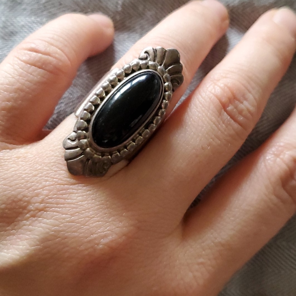 Sterling and Onyx statement ring